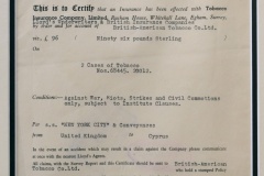 49.CERTIFICATE OF INSURANCE TOBACCO INSURANCE COMPANY LIMITED 1950 49.CERTIFICATE OF INSURANCE TOBACCO INSURANCE COMPANY LIMITED 1950